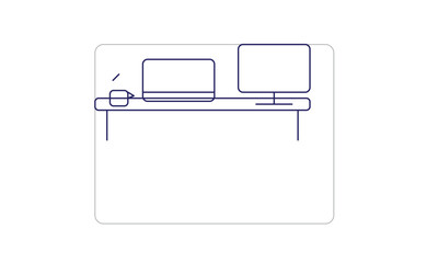 Office Workspace Outline Vector – Editable EPS Set of Desks, Devices, Furniture & Productivity Scenes
