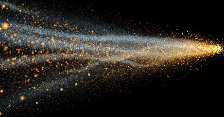Golden particles stream outward on black background