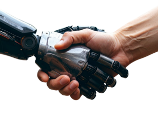 Futuristic Robot and Human Handshake 3D Illustration PNG