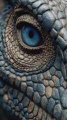 Fototapeta premium Close-up of a lizard's textured skin and striking blue eye in a natural setting during the day