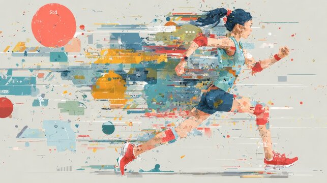 Dynamic runner in motion, embodying determination and speed, minimalist design highlighting athleticism, perfect for sports event promotion or competitive spirit illustration