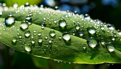 Close Up Of Dew Drops On A Leaf Macro Photography