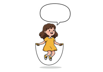 Cartoon Girl Skipping Rope with Speech Bubble Above Her Head.