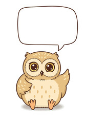 Cute Cartoon Owl with Speech Bubble Illustration.