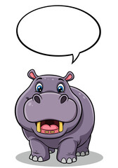 Cartoon Hippopotamus with Speech Bubble Smiling and Friendly 1.