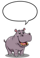 Cartoon Hippopotamus with Speech Bubble Smiling and Friendly.
