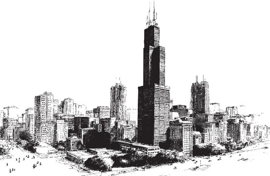 Willis Tower, Chicago illustration on a white background. This vector illustration can be used in any size you like for advertising, logos, and other work.