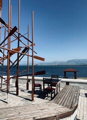 Naklejka premium pier in the shkoder lake, Albania 