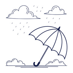 Hand Drawn Umbrella and Rain Clouds Vector. Weather, Protection, Rainy Season Doodle