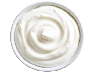 Yogurt sauce in a white bowl isolated on transparent background