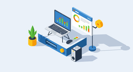 Obraz premium Modern isometric vector illustration of a 3D business and home network architecture design