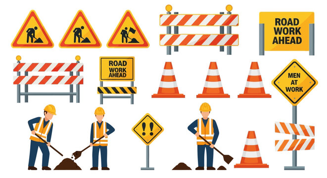 A vibrant yellow caution sign with a black hazard symbol warns of high-risk construction work ahead