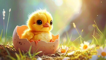 Cute chick in an egg shell