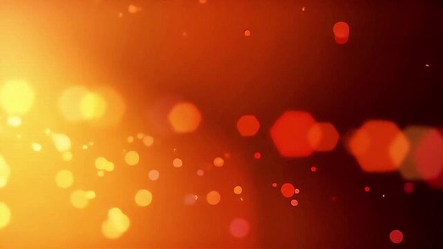 Abstract Warm Bokeh Lights Moving Across Dark Background with Glowing Particles in Slow Motion