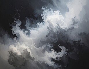 Abstract swirling grayscale cloud forms