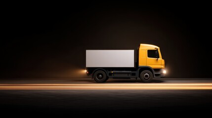 Glowing Yellow Cement Mixer Truck with Swirling Lights on Dark Background