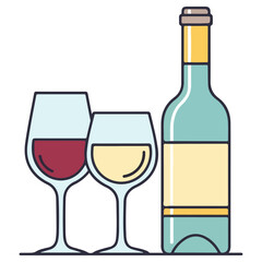 Wine Glasses and Bottle Illustration - A Refreshing Beverage Scene.