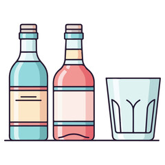 Two Bottles of Drink and a Glass.