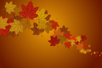 Falling leaves, autumn foliage on a brown gradient background, beautiful background of autumn leaves. Vector maple leaf, flying foliage. Vector illustration