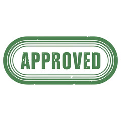 Approved rubber stamp in green color isolated on white background.