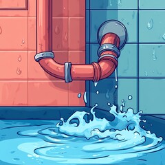 Illustration of Water Pipe Leak and Plumbing Problem
