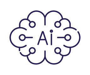 Artificial Intelligence (AI) digital brain outline icon. Neural network and machine learning concept in a minimalist line art style.