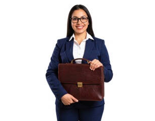 Productive Female Manager in Suit with Briefcase Isolated on Transparent Background PNG