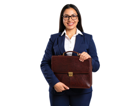 Productive Female Manager in Suit with Briefcase Isolated on Transparent Background PNG