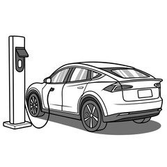 Modern electric vehicle connected to a charging station illustrating sustainable transportation and clean energy technology for a greener future