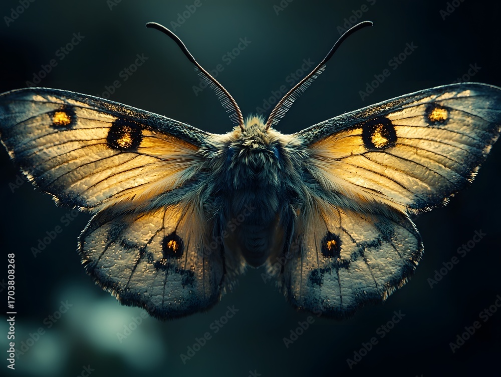 Aufkleber a detailed ro photograph captures a fuzzy moth with striking yellow patterns on its wings softly ill