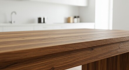 Rustic Wooden Table Surface in Bright Modern Kitchen