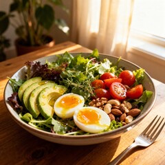 창가에서즐기는신선한아보카도샐러드브런치