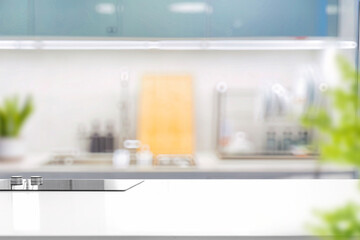 Modern white countertop with blurred background for mockup
