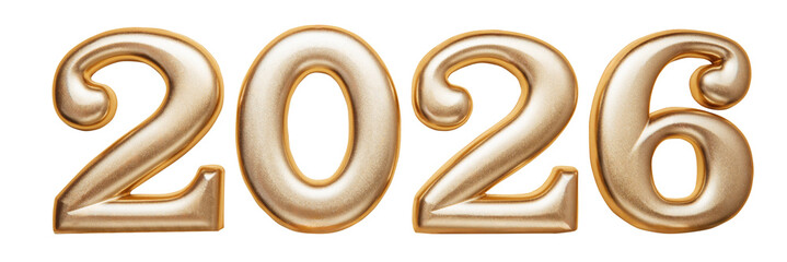 Holiday background Happy New Year 2026. Numbers of year 2026 made by gold candles isolated on white background with clipping path. celebrating New Year holiday, close-up. Space for text