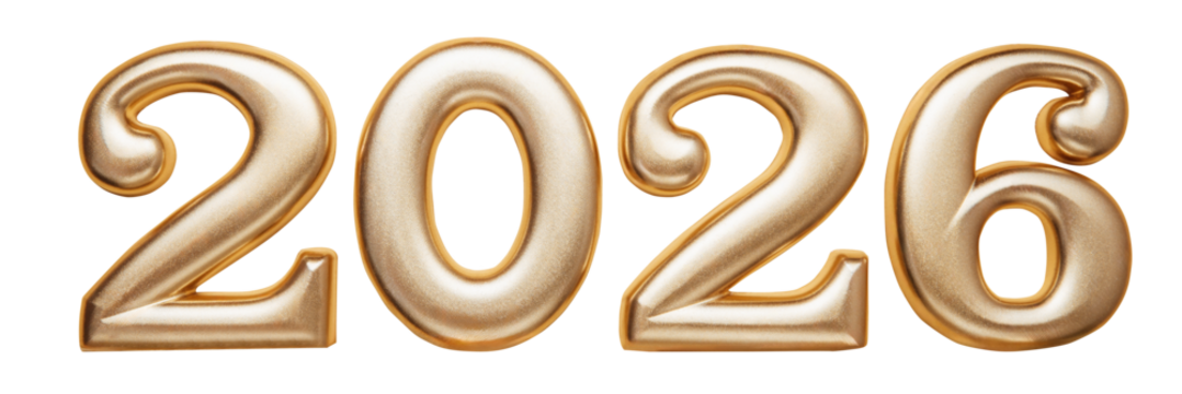 Holiday background Happy New Year 2026. Numbers of year 2026 made by gold candles isolated on white background with clipping path. celebrating New Year holiday, close-up. Space for text