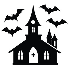 old church with bats vector icon