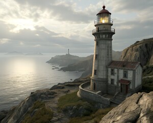 Halloween Haunted Lighthouse On Rocky Coast Creepy Night Scene