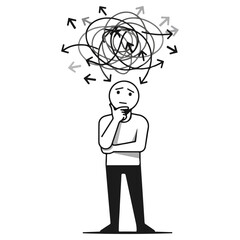 Person contemplating complex thoughts and decisions.