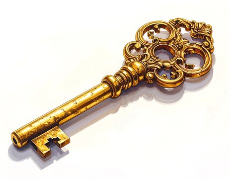 Intricate golden key with ornamental details, evoking a sense of unlocking