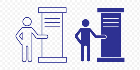 Booth or stand icon set with exhibitor. Sales booth icon set isolated on white background.