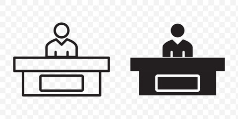 Booth or stand icon set with exhibitor. Sales booth icon set isolated on white background.