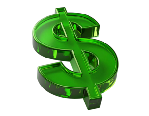 Shiny Green Glass Dollar Symbol with Reflections Isolated on Transparent Background PNG