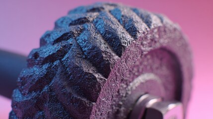 Close-up of a Textured Tire with Blue and Pink Lighting.