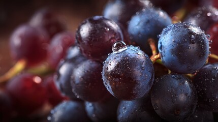 Close-up of Fresh Grapes with Water Droplets.