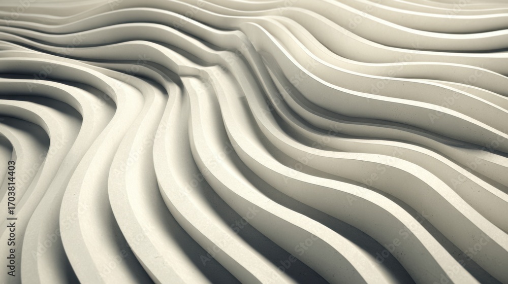 Poster a close-up view highlights fluid undulating shapes in a white surface, emphasizing the intricate pat