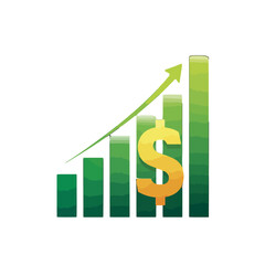 Green bar graph with upward arrow and dollar sign