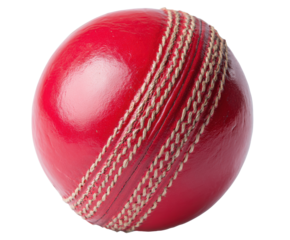 Red cricket ball for sports practice and game play purposes