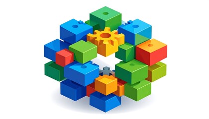 Colorful interlocking cubes and gears