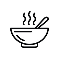 Simple line art icon of a steaming bowl of soup