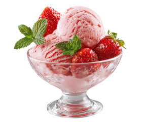 Strawberry ice cream dessert with fresh mint and berries